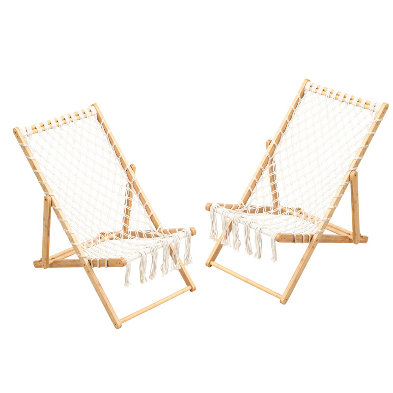 Deux chaises longues en corde tressée à la main pour jardin et piscine, fabrication artisanale par double tressage, trois réglages de profondeur, profondeur d'assise de 79 cm, profondeur d'emballage de 120 cm. Chaises de patio avec corde, convenant à toutes les conditions.