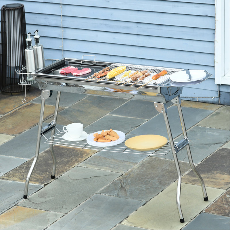 Barbecue portatif au charbon en acier inoxydable