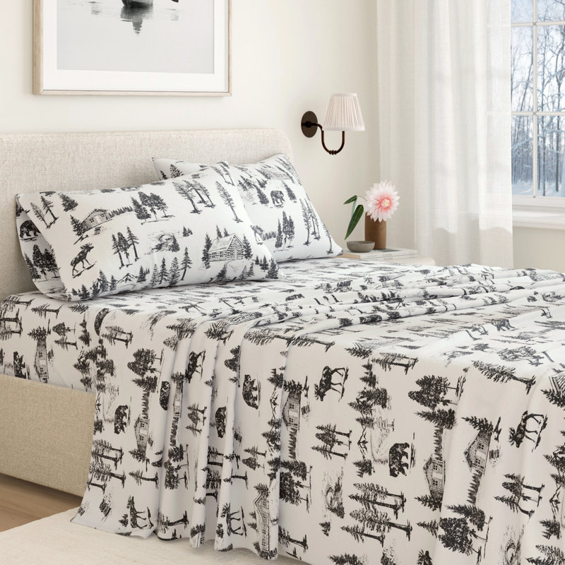 Ensemble de draps 100% flanelle d'hiver en coton turc, Givre de décembre, Double avec 2 taies d'oreiller