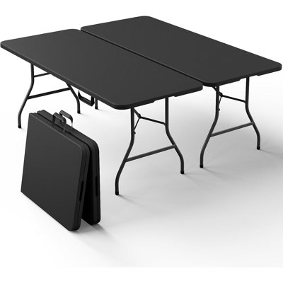 2‑Pack 6 Ft Portable Plastic Folding Picnic Table, Indoor Outdoor Table with Carry Handle