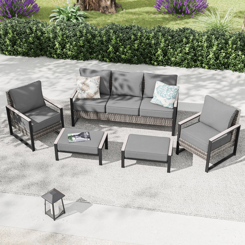 5 Piece Patio Conversation Set with Thick Cushions, Grey
