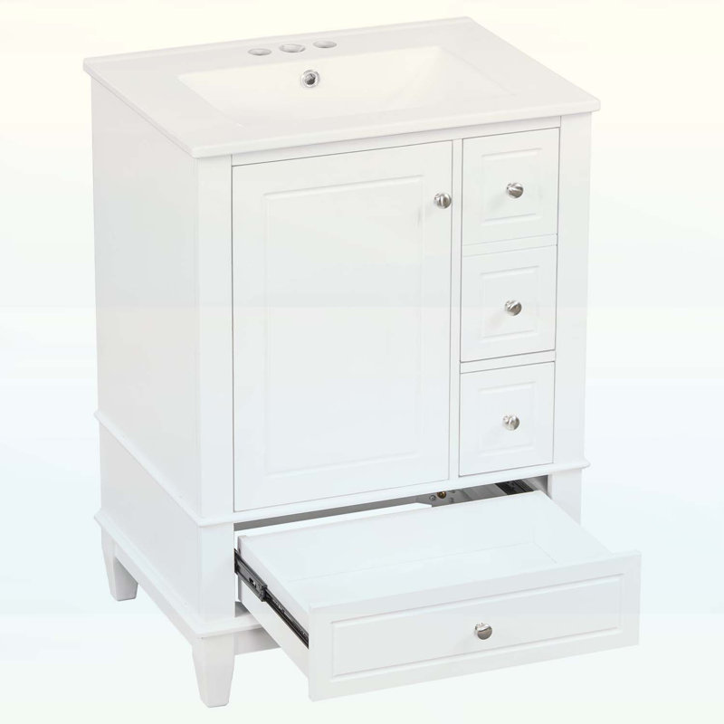 Bathroom Vanity with Ceramic Sink,3 Drawers,Cabinet,and Shelves, White