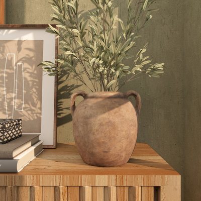 Badgley Ceramic Antique Style Textured Vase With Shadings And Handles