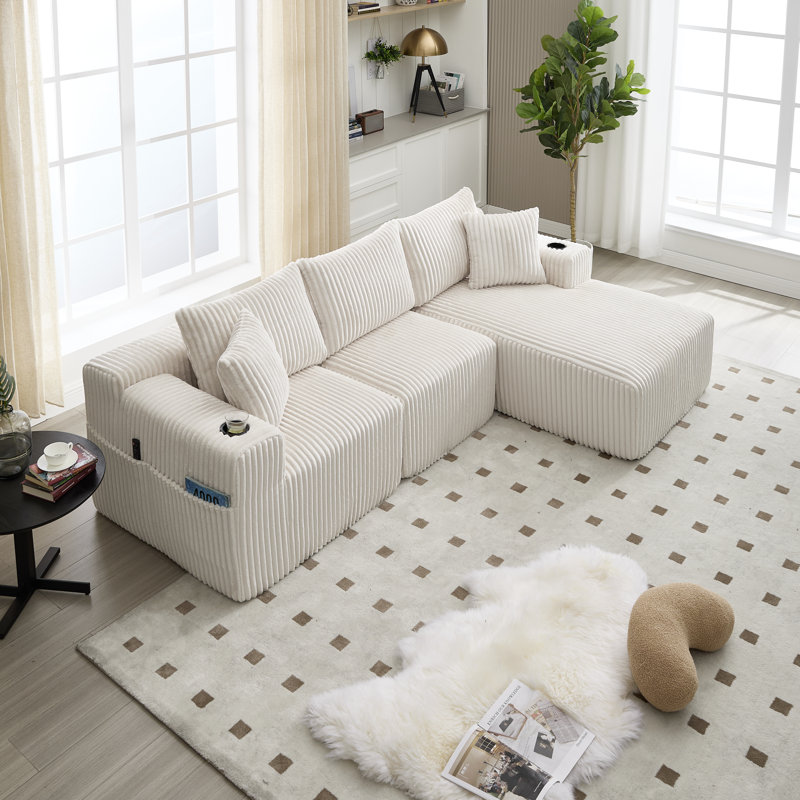 3 Seater Corduroy Sofa, Beige
