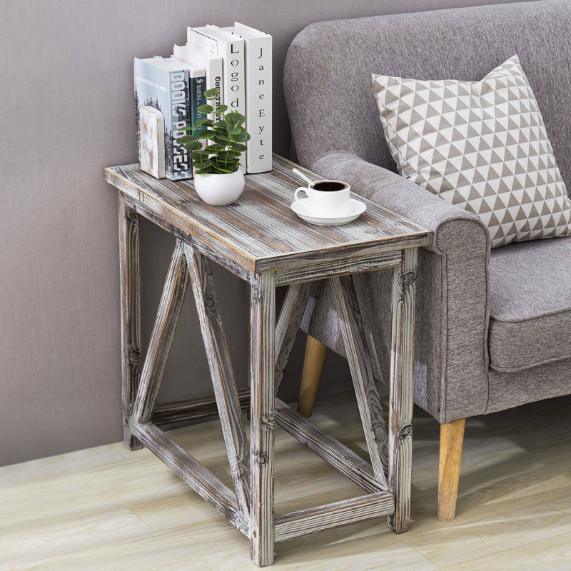 Torched Solid Wood Side Table