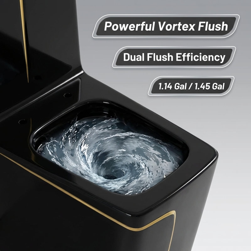1.98 Gallons Per Minute GPF Elongated Height Floor Mounted One-Piece Black Toilet (Seat Included)