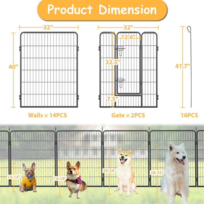 Dog Fence 40" Height 16 Panels, Double - Coated Rust , Safe For Pets, Foldable Easy Transport Storage And