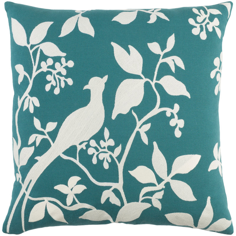 Kingdom Square Cotton Pillow Cover & Insert, Teal/ White, Polyester/Polyfill