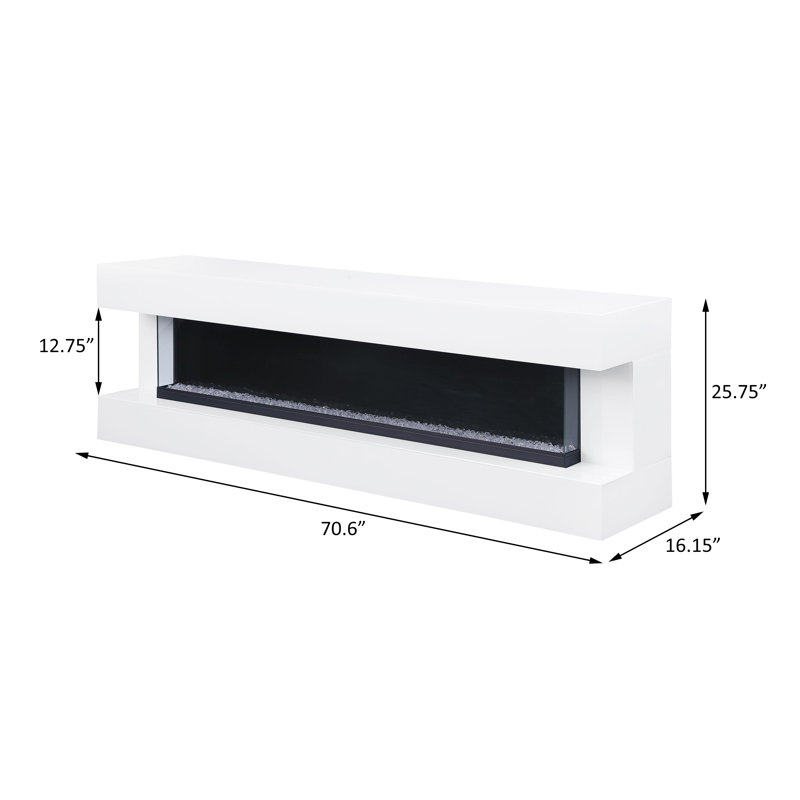 71" TV Stand with Visual Flame Box Grey Mirror, White