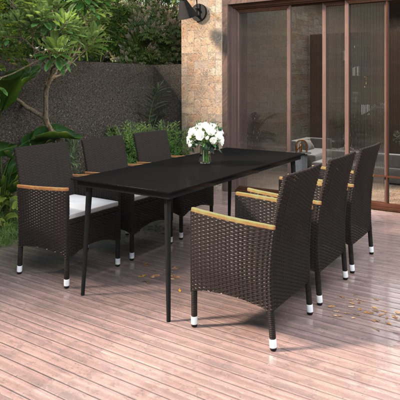 Square 4 - Person 31.5" Long Dining Set, Gray/Wood/Dark Gray Cushion, 29.1" H x 78.7" L x 39.4" W, 6