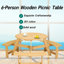 Table de pique-nique pour 6 personnes avec trou pour parasol et 3 bancs intégrés - Étanche, imperméable, bois naturel pour l'extérieur, bancs spacieux, porche de jardin-262383363