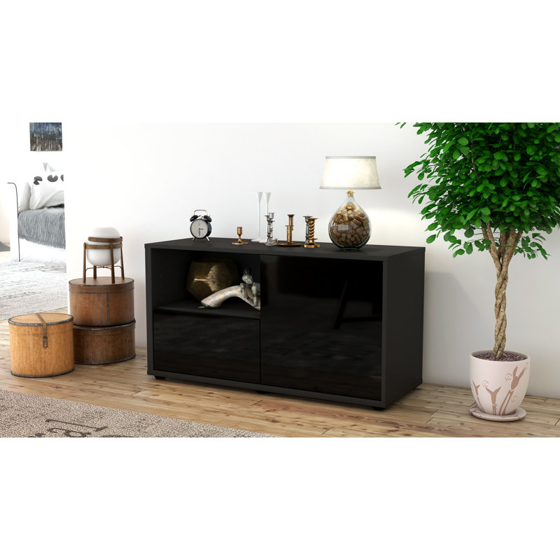 Jordy 92cm W 1 - Drawer Chest of Drawers, High-gloss Black / Matte Anthracite