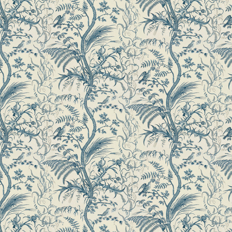 Bird and Thistle 100% Cotton Performance Fabric, Blue