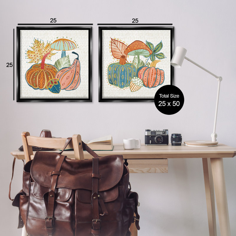  Ensemble de toile flottante 2 pièces Harvest Whimsy Gourd par Dina June, H 25 po x l 25 po, Cadre flottant noir de jais