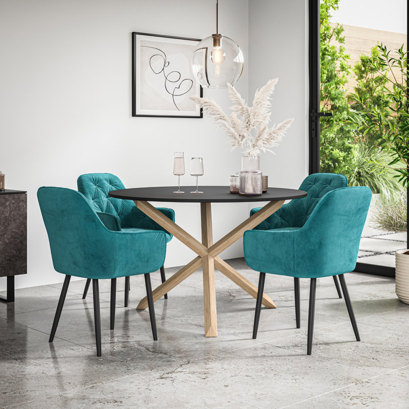 Adriunna 4 - Person Dining Set, Black/Oak/Blue