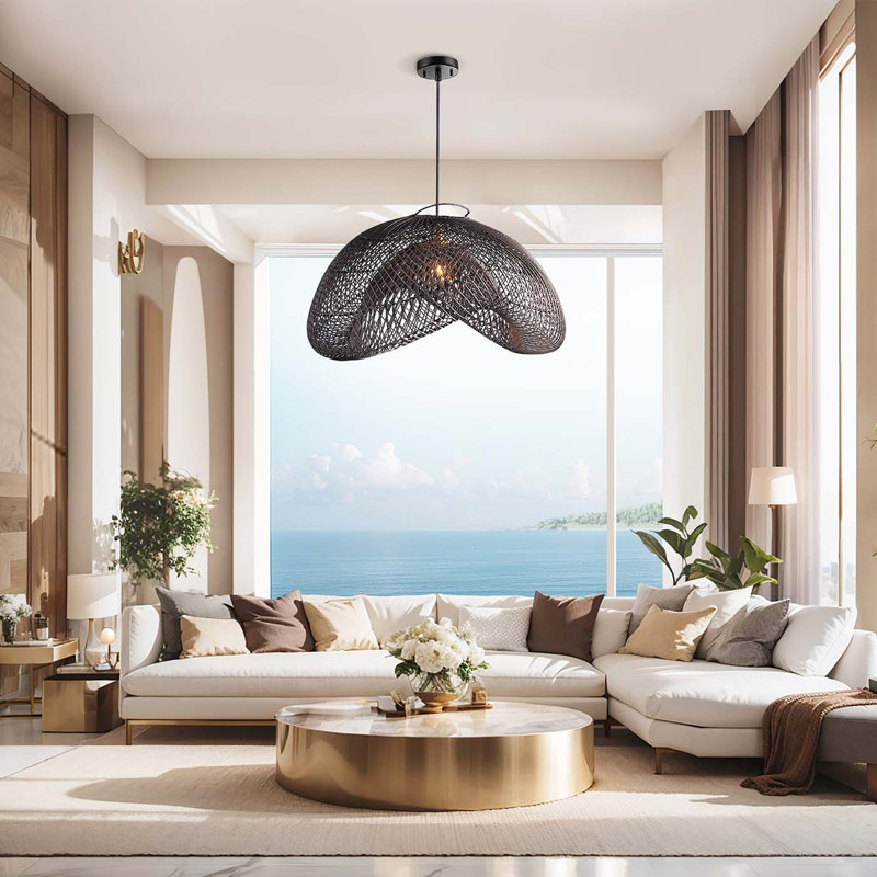 Luminaire suspendu en rotin Lucian, H 20 po x l 36 po x P 36 po