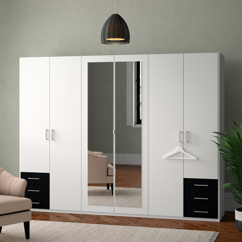 Adrik 6 Door Manufactured Wood Wardrobe, White/Anthracite