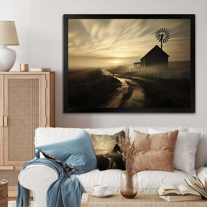 Wind Turbines Country Charm III sur toile, 12" H x 20" W, Gold Picture Framed