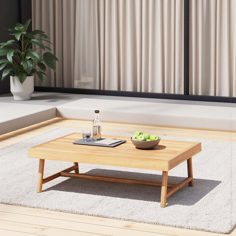 Table basse de patio rectangulaire en bois d'acacia, teck