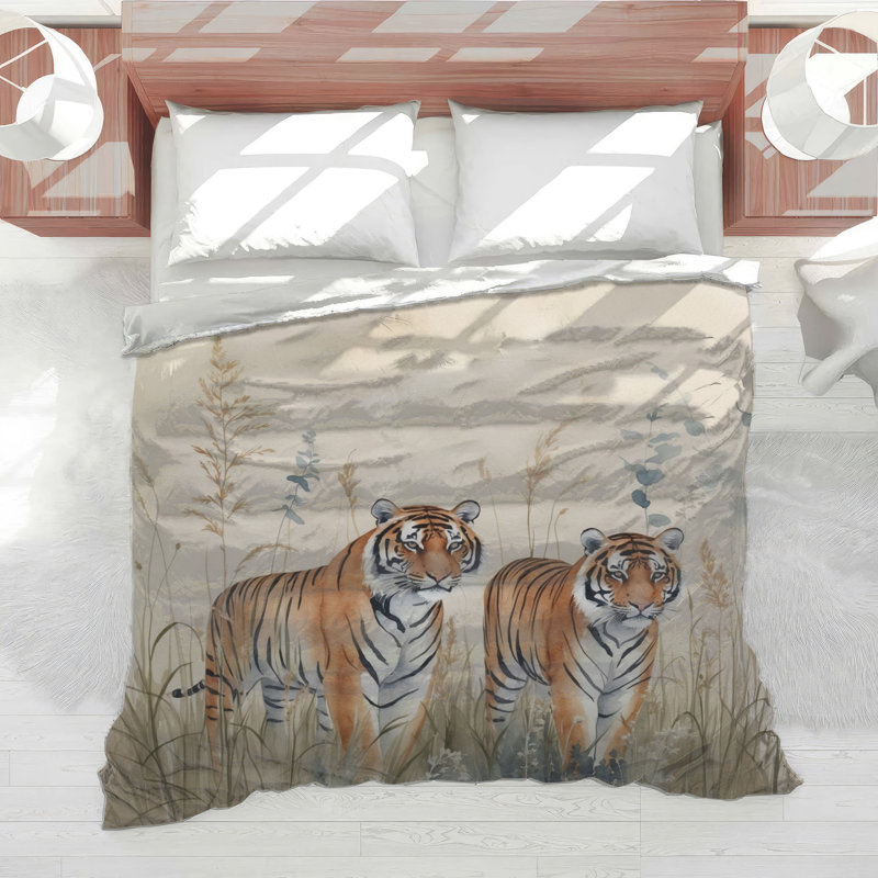 Two Tigers In Grass Comforter, Twin