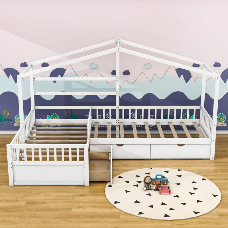 Lit plateforme simple avec 3 tiroirs Carnstroan, Blanc