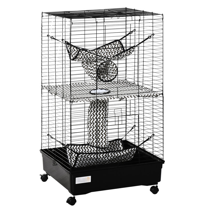 Cage à furet de 42 po, noire - équipée de roues, de freins et de plateformes multiples pour animaux de compagnie