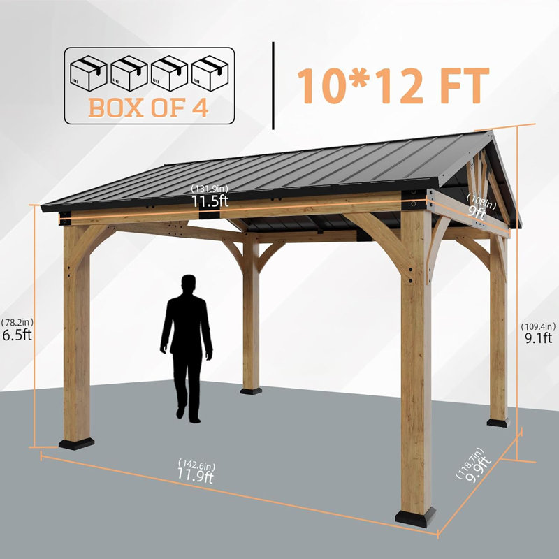 Pavillon de jardin extérieur classique en bois avec toit en crête 10 x 12 pi