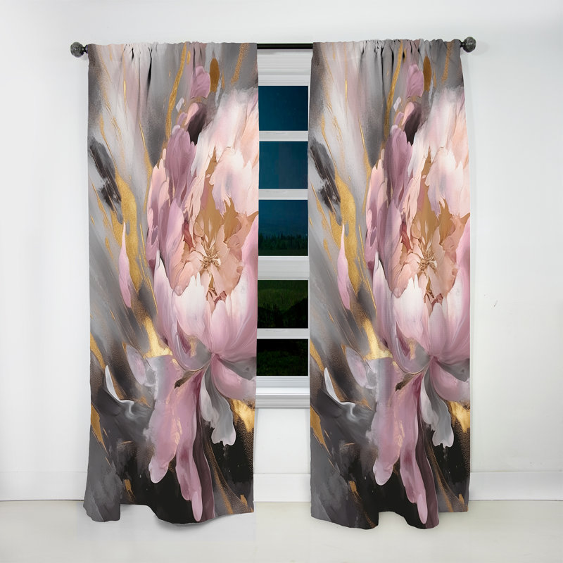 Colina - Enchanted Pink Gold Peony Flower I - Modern Velvet Curtain - Room Darkening - 1 panel, 52" W x 95" L