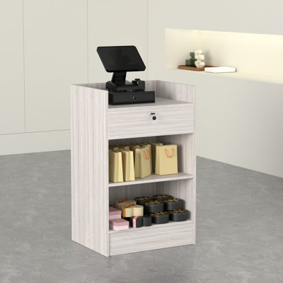 L 24 po x P 18 po x H 38 po - Support de caisse, comptoir de caisse avec tiroir et 2 niveaux de rangement pour Église, magasin de détail
