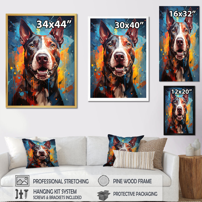 Impression sur toile Bull Terrier Boldness I, H 40 po x l 30 po x P 1,5 po, Cadre flottant noir