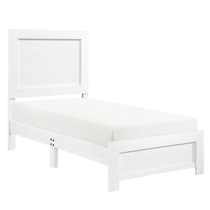 Lit simple en bois avec rails blancs et élément de fondation en bois, Lit simple, Blanc