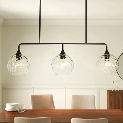Lumoira 3 - Light Linear Kitchen Island Pendant With Hammered Globe Glass Shade
