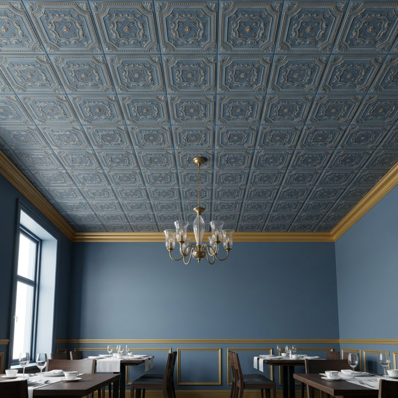 Pavillon élisabéthain de 2 pi x 2 pi Tuile de plafond à poser ou à coller, Or fumé