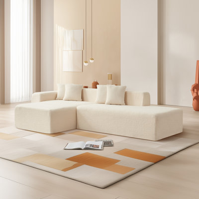 Modular Sectional Couch, Lambswool Fabric Modern L-Shape Sectional Sofa with Chaise Lounge, Living Room Upholstered 5-seater Corner Compression Sofa Couch