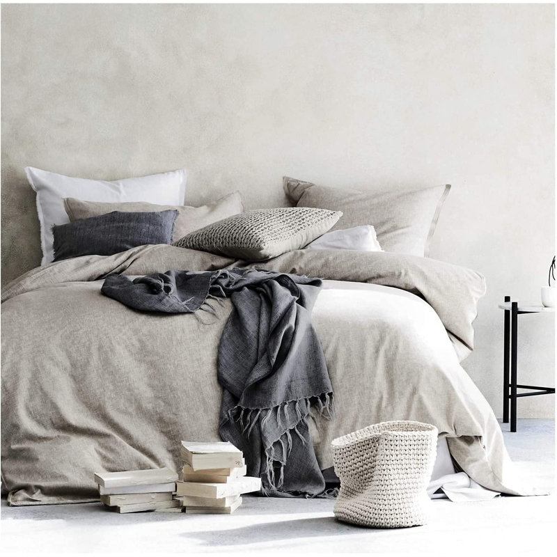 Stonewashed Cotton Solid Color Duvet Cover Set, Twin Duvet Cover + 1 Queen Sham