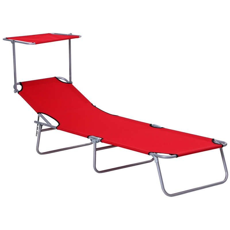 Folding Sun Lounger 187*58*36 cm Powder-Coated Steel 1 Piece Sun Lounger Red Adjustable Recliner & with Canopy & Foldable & Powder-Coated
