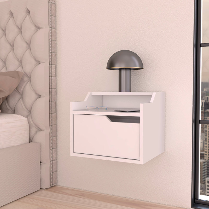 Dual-Shelf Display Floating Nightstand, White