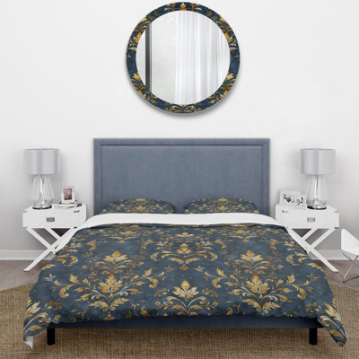 Ensemble de housse de couette campagnard bleu marine et doré Country Chic I