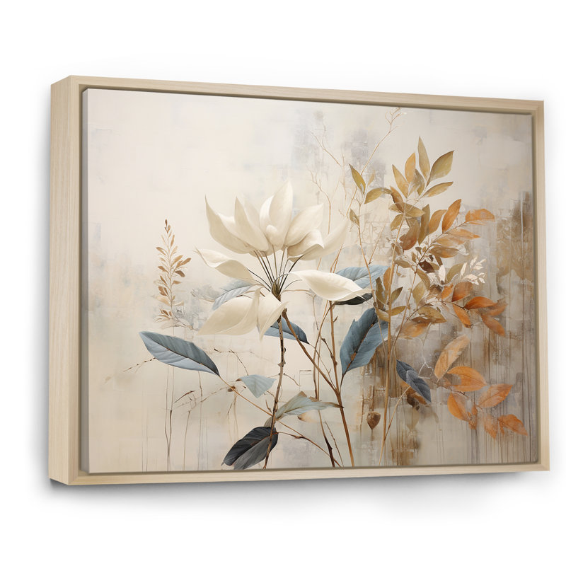 Beige minimalisme botanique, sérénité I - plantes, art mural, H 12 po x l 20 po x P 1 po, Cadre flottant naturel