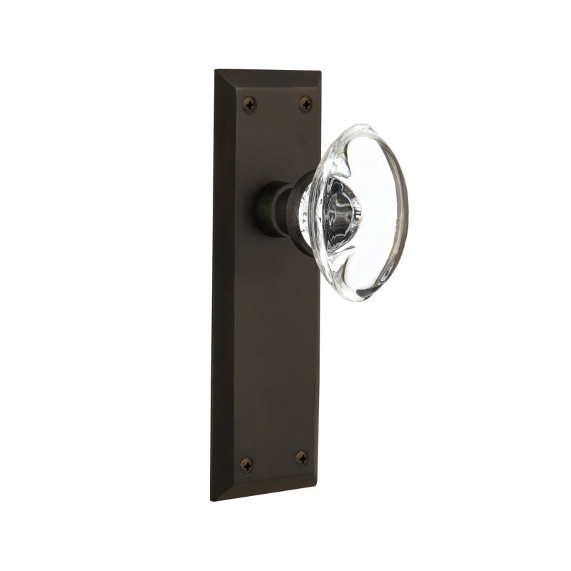New York Plate with Oval Clear Crystal Door Knob, Oil-Rubbed Bronze