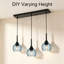 Luminaire suspendu linéaire à 3 lumières pour îlot avec globe en verre à rayures bleues, lustre noir de style campagnard pour cuisine, salle à manger, bar, salon, hauteur de suspension réglable, base standard E26