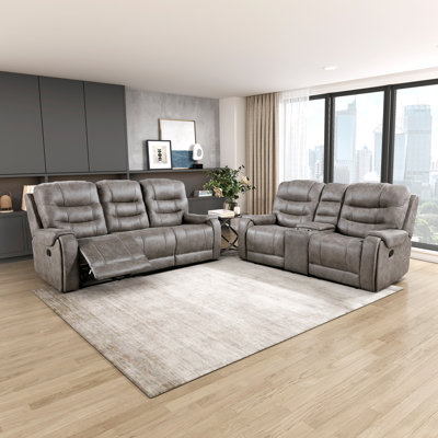 Huneycutt Modern & Contemporary Manual Reclining 2-Piece Living Room Set with Polished Microfiber Upholstery, Tab Pull Reclining & Integrated Center C by Latitude Run