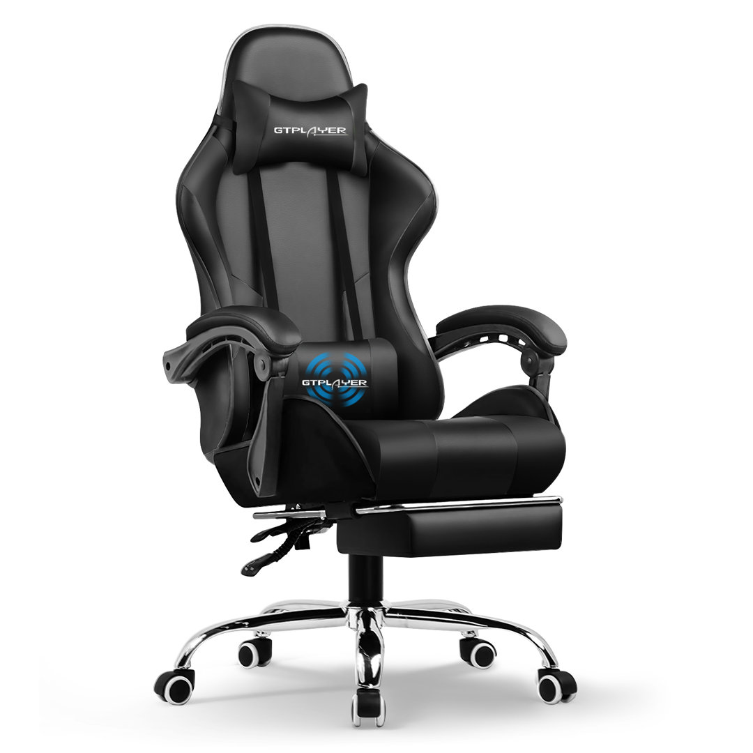 GTPLAYER Adjustable Reclining Ergonomic Swiveling PC & Racing Game Chair with Footrest