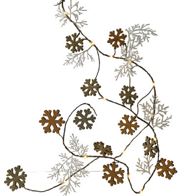  20 guirlandes de lumières flocon de neige scintillantes à DEL - guirlande de fils de cuivre de 7,5 pi avec grands et petits flocons de neige scintillants, lueur blanc chaud pour le manteau de Noël, la table et la couronne