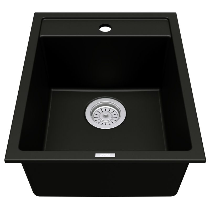 Quartz Top Mount Sinks 15.75'' L Single Bowl Kitchen Sink, Black