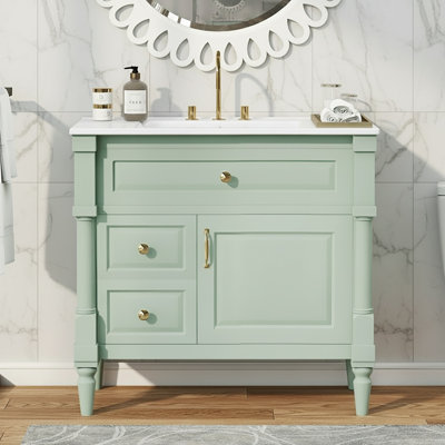 36" Modern Bathroom Vanity With Ceramic Top