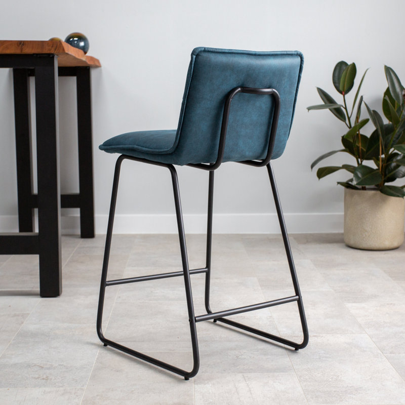 Peiffer Upholstered Bar Stool with Steel Frame, Aqua Turqoise