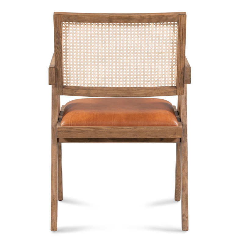 Douglas Tan Genuine Leather and Rattan Dining Chair
