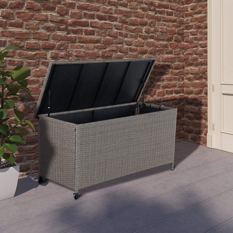 120-Gallon Brown Wicker Deck Box with Lockable Wheels