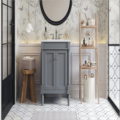 Meuble-lavabo 24 po avec lavabo supérieur, meuble de rangement moderne à 2 niveaux, meuble-lavabo simple, grandes tablettes de rangement